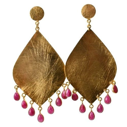 Euro Gold Gemstone Tassle Marquis Earrings- A323