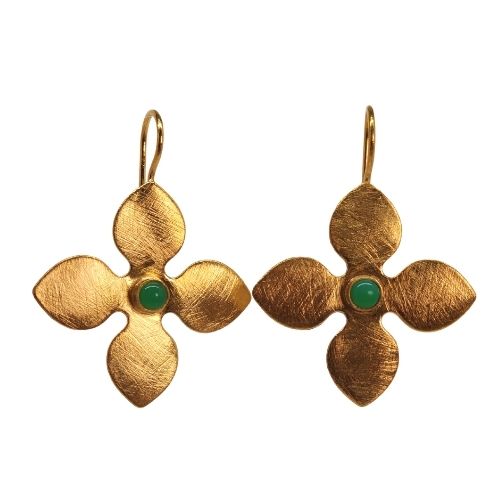 Euro Gold Gemstone Flower Earrings-A342
