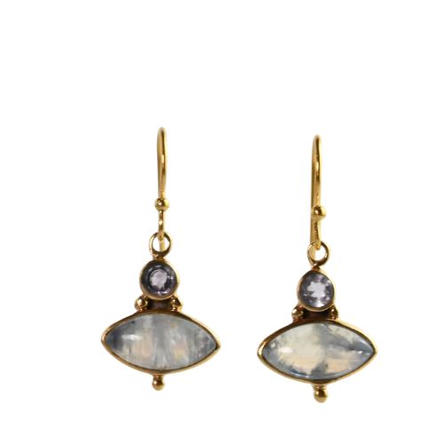 Euro Gold Moonstone marquis and gem Earrings- A341