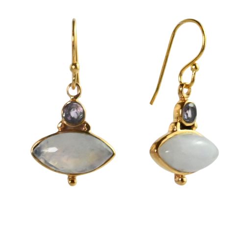 Euro Gold Moonstone marquis and gem Earrings- A143