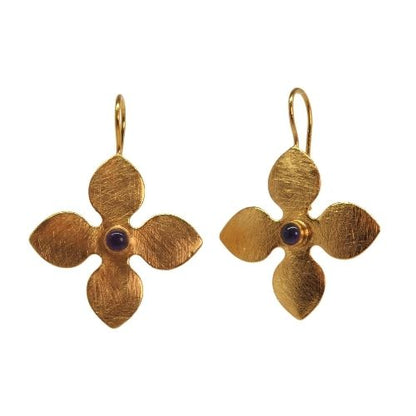 Euro Gold Gemstone Flower Earrings-A342