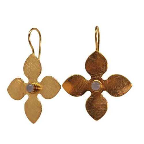 Euro Gold Gemstone Flower Earrings-A342