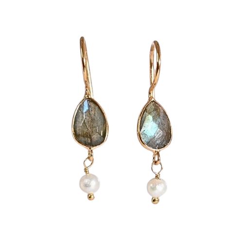 Euro Gold Gemstone and Pearl Earrings- A332a