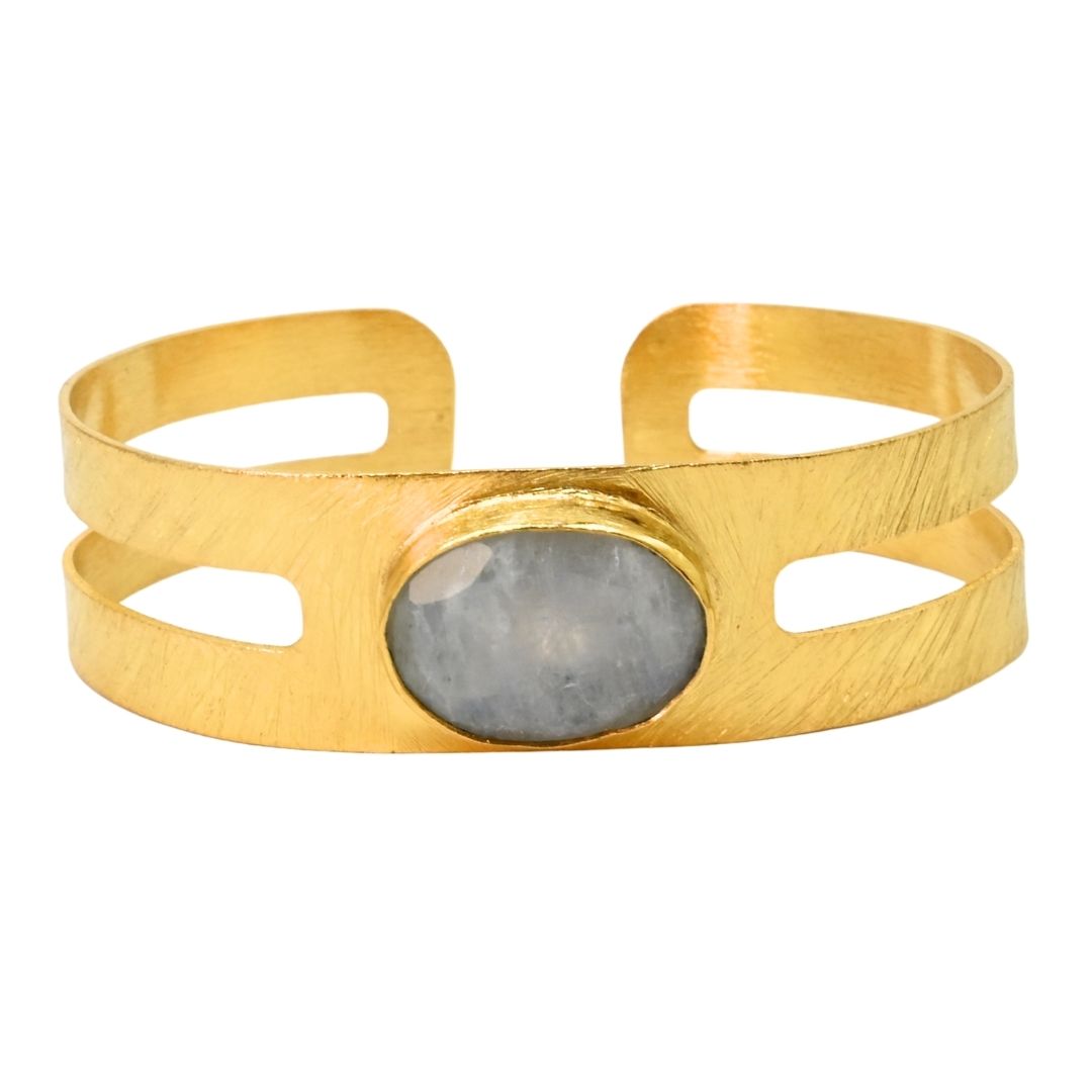 Euro Gold cuff bangle with gem- A291
