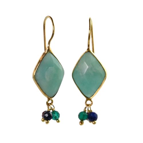Euro Gold Chalcedony and gem cluster Earrings- A222a