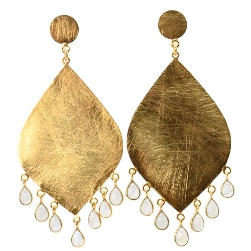 Euro Gold Gemstone Tassle Marquis Earrings- A323
