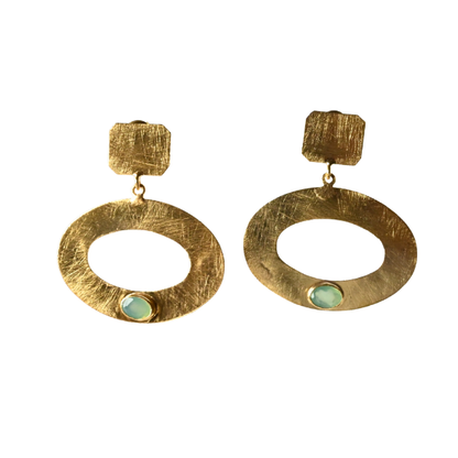 Euro Gold Gemstone Drop Earrings-A300