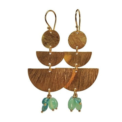 Euro Gold Gemstone Fan Drop Earrings-A308