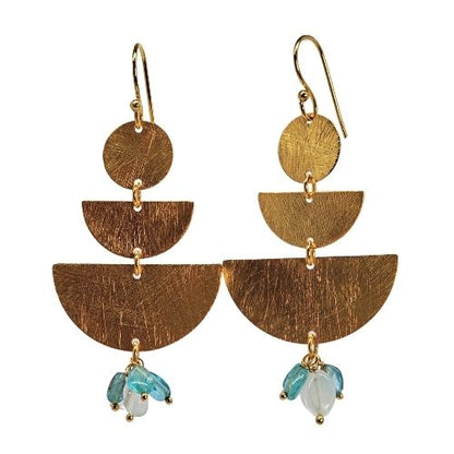 Euro Gold Gemstone Fan Drop Earrings-A308