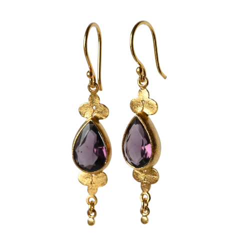 Euro Gold Gemstone Drop Earrings-A264