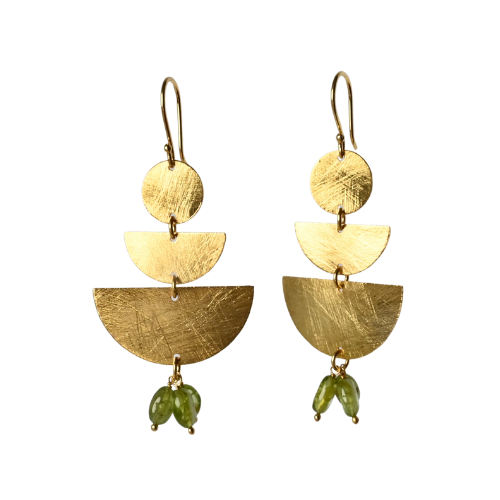 Euro Gold Gemstone Fan Drop Earrings-A308