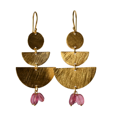 Euro Gold Gemstone Fan Drop Earrings-A308