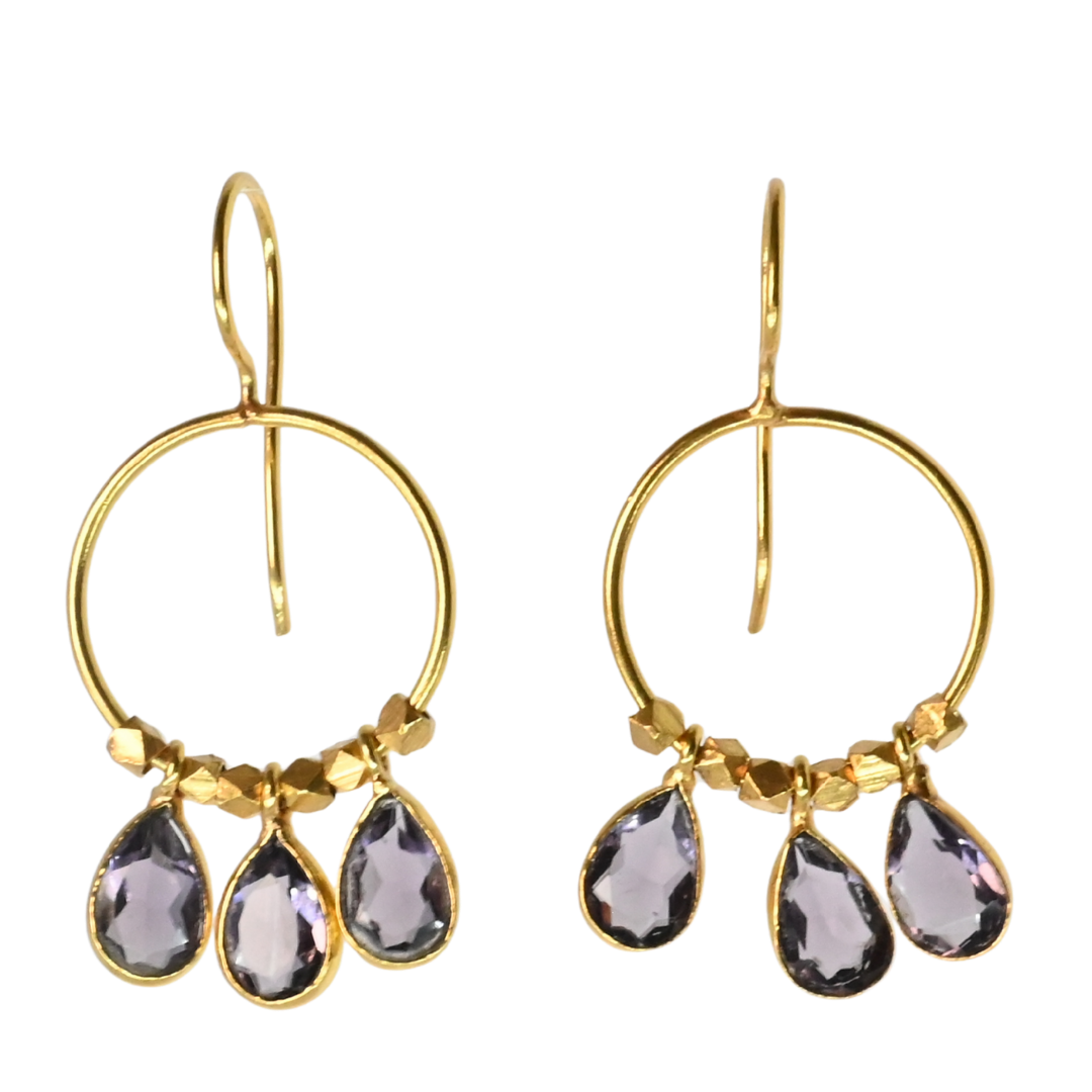 Euro Gold Gemstone Drop Earrings-A266A