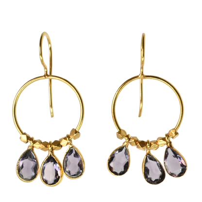 Euro Gold Gemstone Drop Earrings-A266A