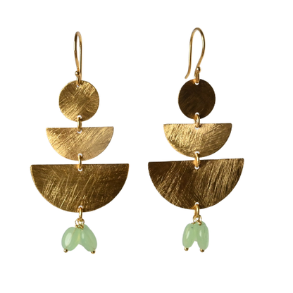 Euro Gold Gemstone Fan Drop Earrings-A308