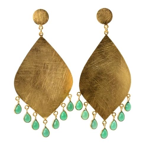 Euro Gold Gemstone Tassle Marquis Earrings- A323
