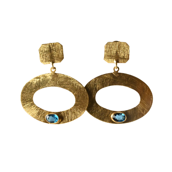 Euro Gold Gemstone Drop Earrings-A300