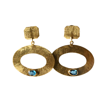 Euro Gold Gemstone Drop Earrings-A300