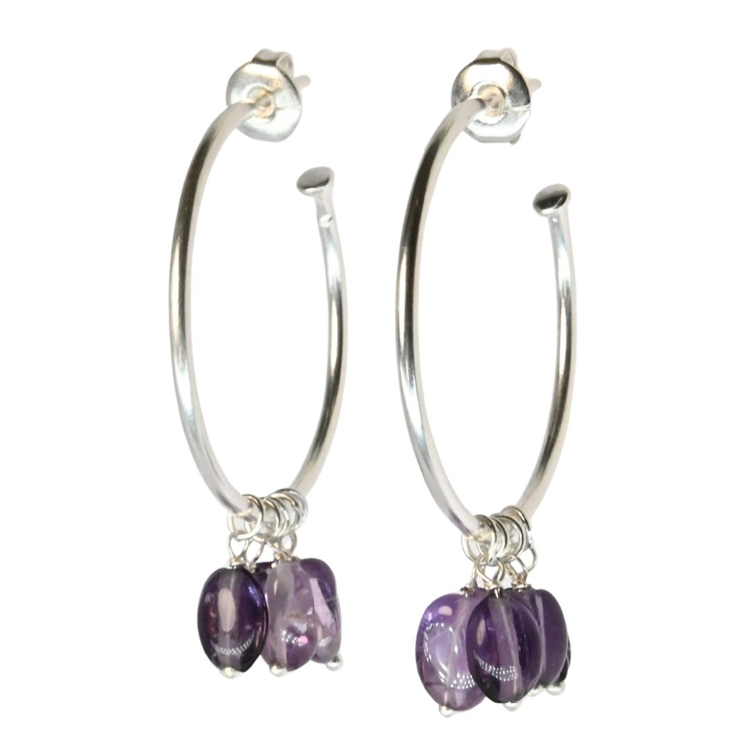 Euro Silver Gem DROP Hoop Earrings C315