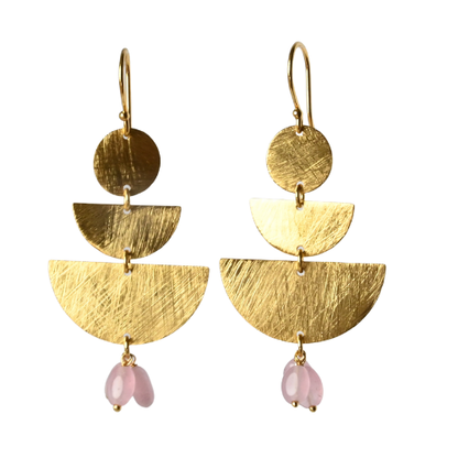 Euro Gold Gemstone Fan Drop Earrings-A308