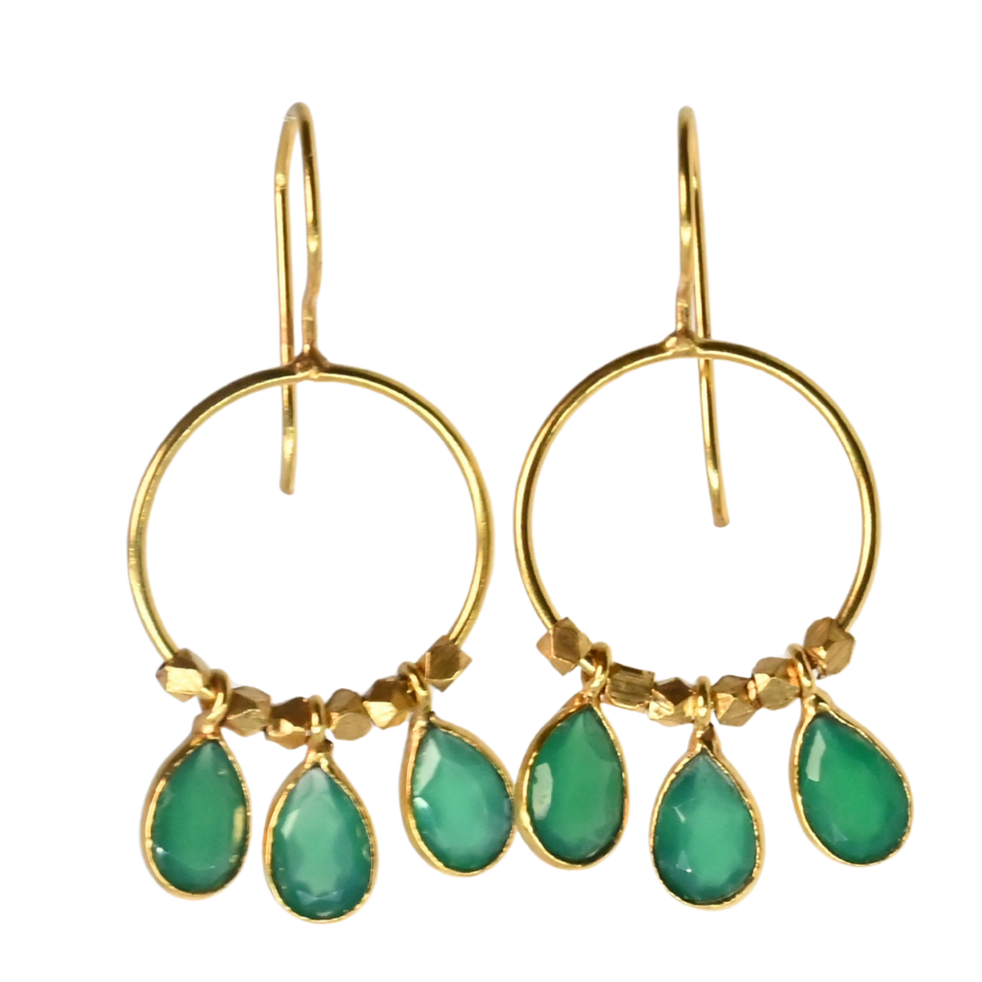 Euro Gold Gemstone Drop Earrings-A266A