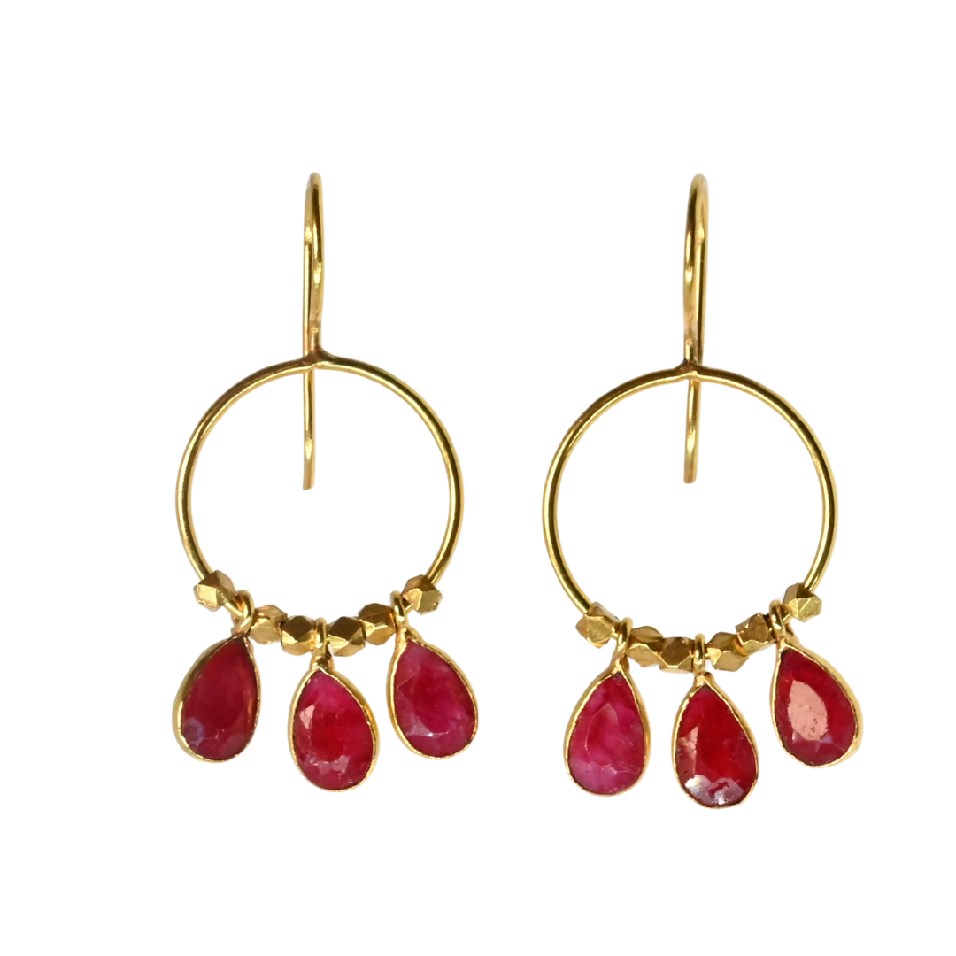 Euro Gold Gemstone Drop Earrings-A266A