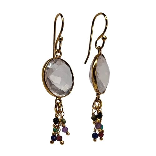 Euro Gold Gemstone Tassle Drop Earrings-A222b