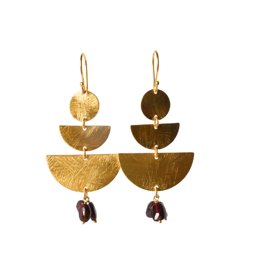 Euro Gold Gemstone Fan Drop Earrings-A308
