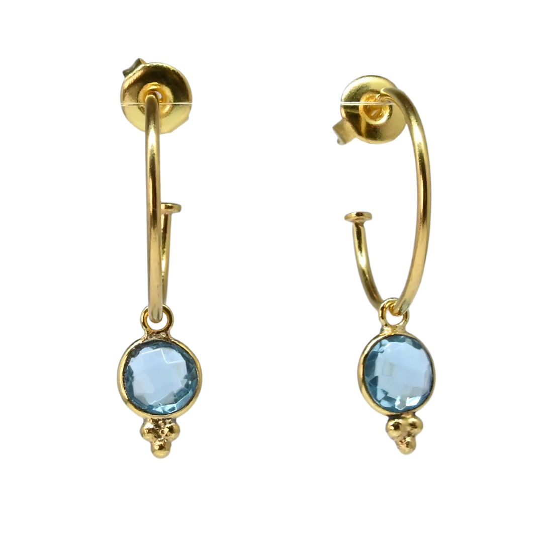 NEW! Euro Gold Gem Hoop Earrings 9C.12. multi gems available