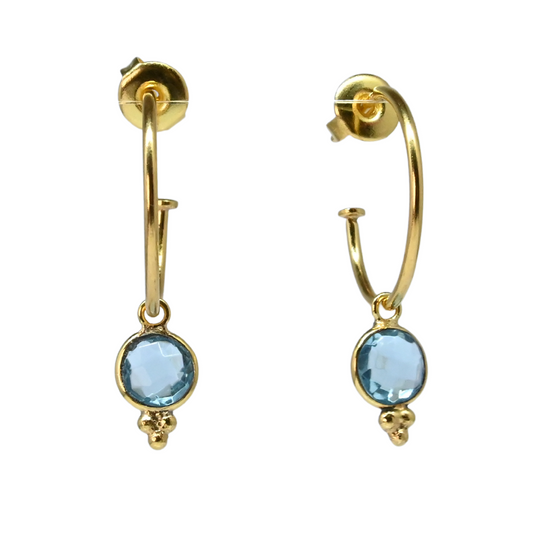 NEW! Euro Gold Gem Hoop Earrings 9C multi gems available