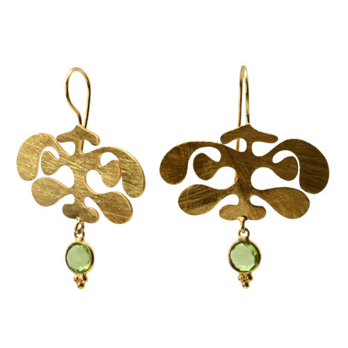 Euro Gold Gemstone Ginko Earrings A175