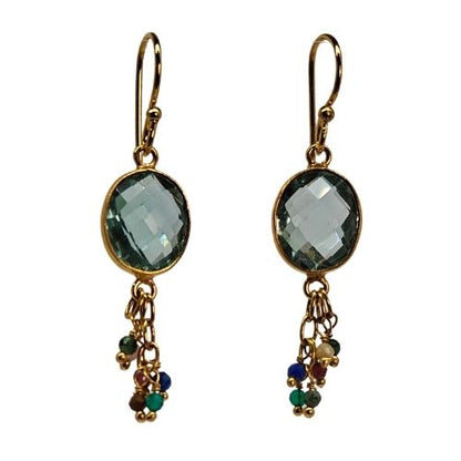 Euro Gold Gemstone Tassle Drop Earrings-A222b