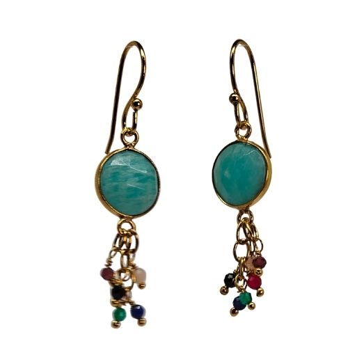 Euro Gold Gemstone Tassle Drop Earrings-A222b