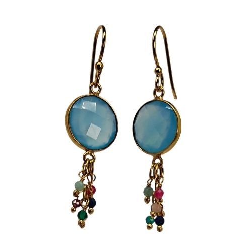 Euro Gold Gemstone Tassle Drop Earrings-A222b