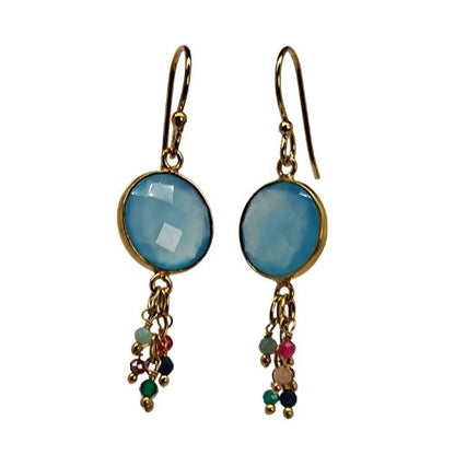 Euro Gold Gemstone Tassle Drop Earrings-A222b