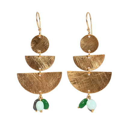 Euro Gold Gemstone Fan Drop Earrings-A308