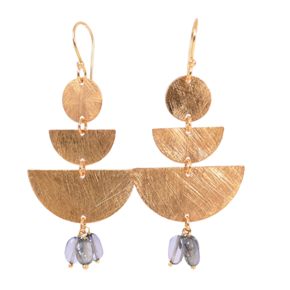 Euro Gold Gemstone Fan Drop Earrings-A308