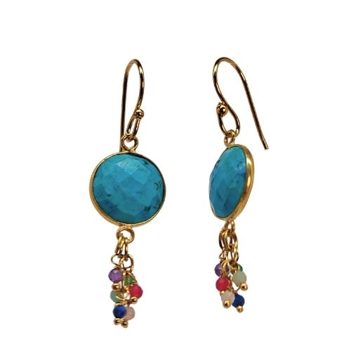 Euro Gold Gemstone Tassle Drop Earrings-A222b
