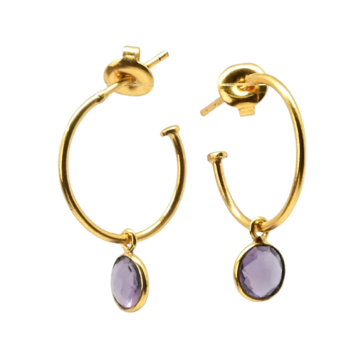 Euro Gold Gem Hoop Earrings A9B multi gems available