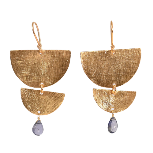 Euro Gold Gemstone Fan Drop Earrings-A308