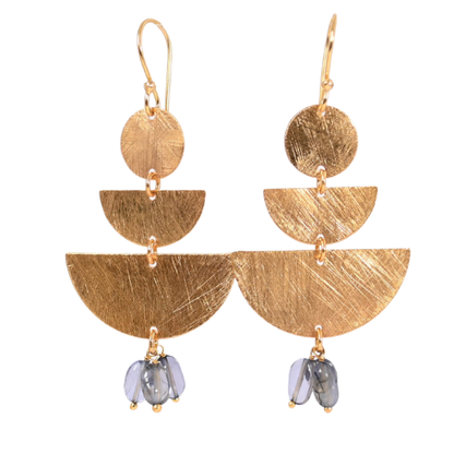 Euro Gold Gemstone Fan Drop Earrings-A308