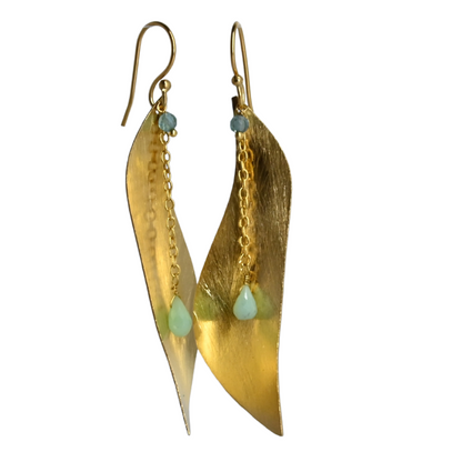 Euro Gold Gemstone Drop Earrings-A290