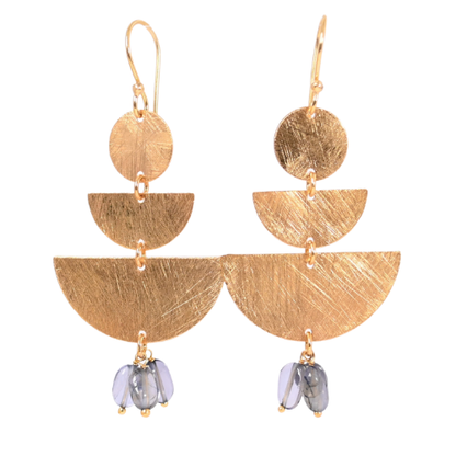 Euro Gold Gemstone Fan Drop Earrings-A308