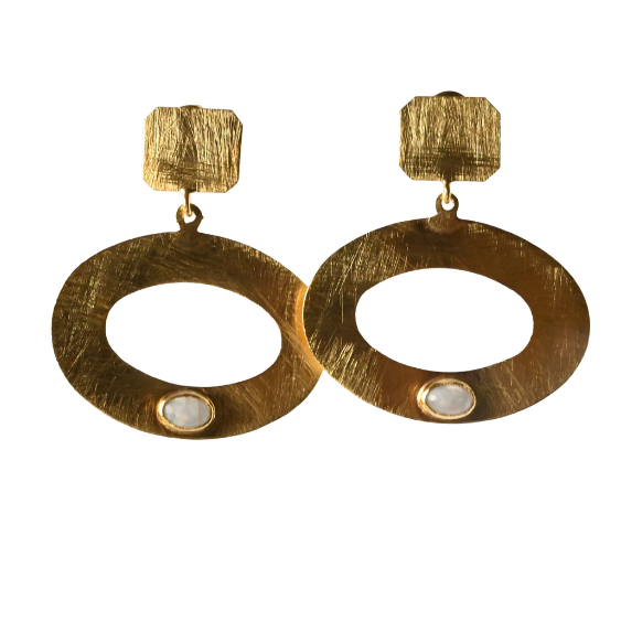 Euro Gold Gemstone Drop Earrings-A300