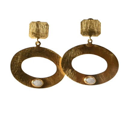 Euro Gold Gemstone Drop Earrings-A300