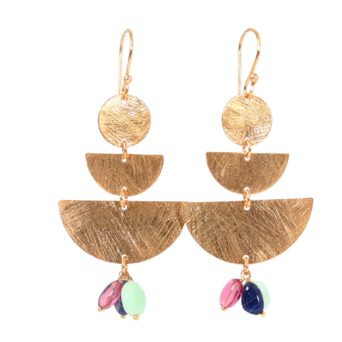 Euro Gold Gemstone Fan Drop Earrings-A308