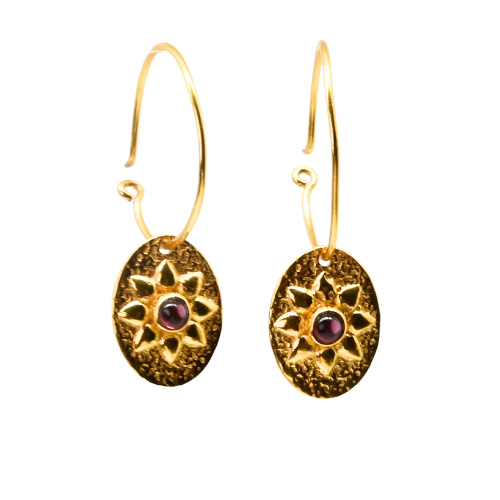 Euro Gold Flower Motif Hoop Earrings A11 multi stones