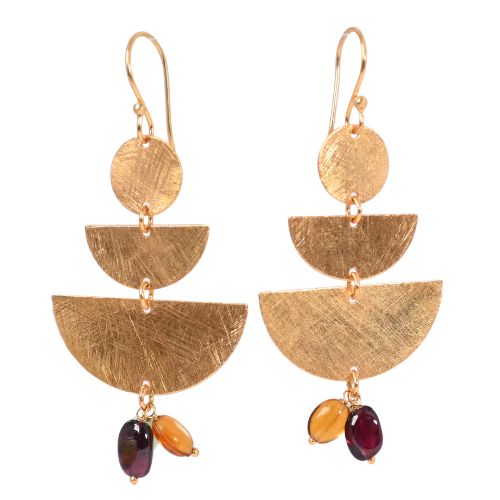 Euro Gold Gemstone Fan Drop Earrings-A308