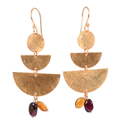 Euro Gold Gemstone Fan Drop Earrings-A308