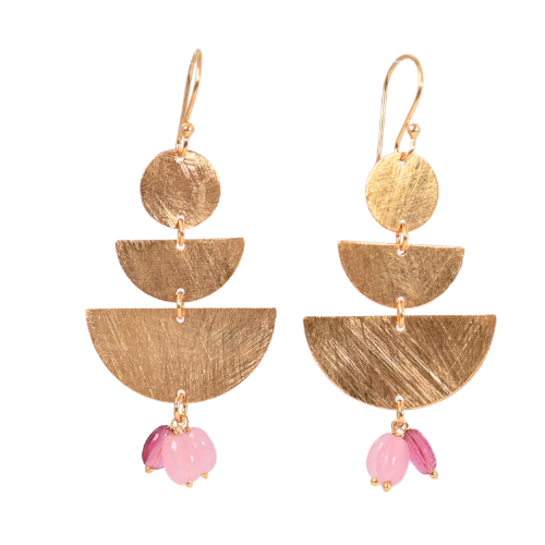Euro Gold Gemstone Fan Drop Earrings-A308